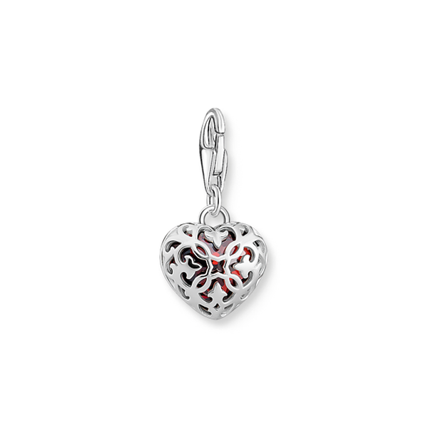 Thomas Sabo Piros szív ezüst foglalatban charm 2094-699-10