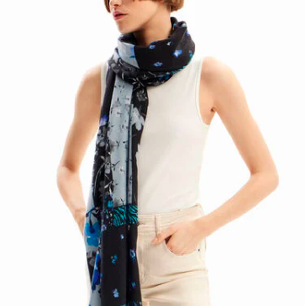 Desigual Patchwork virágos kék sál 24SAWA02