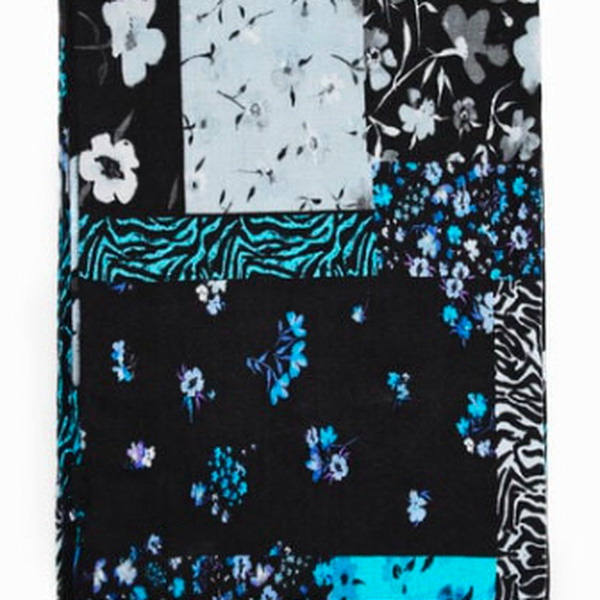 Desigual Patchwork virágos kék sál 24SAWA02
