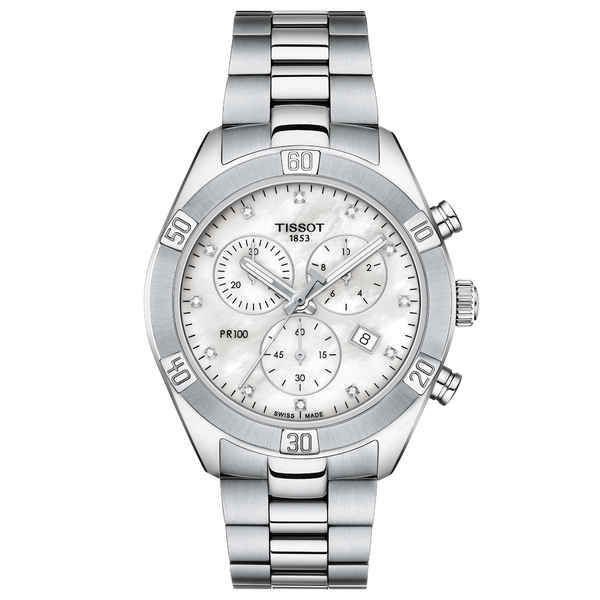 Tissot PR 100 Lady Sport Chic chronograph ezüst színű női óra gyémánttal T1019171111600