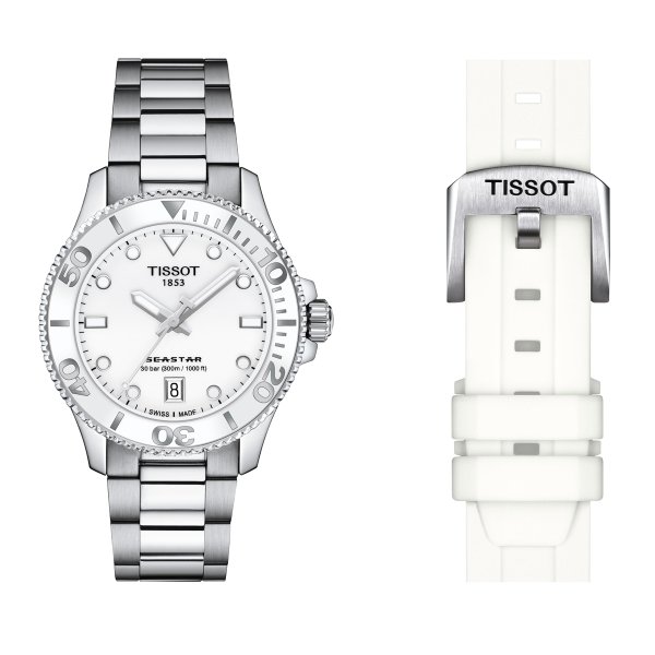 Tissot Seastar 1000 quartz fehér számlapos ezüst színű karóra T1202101101100