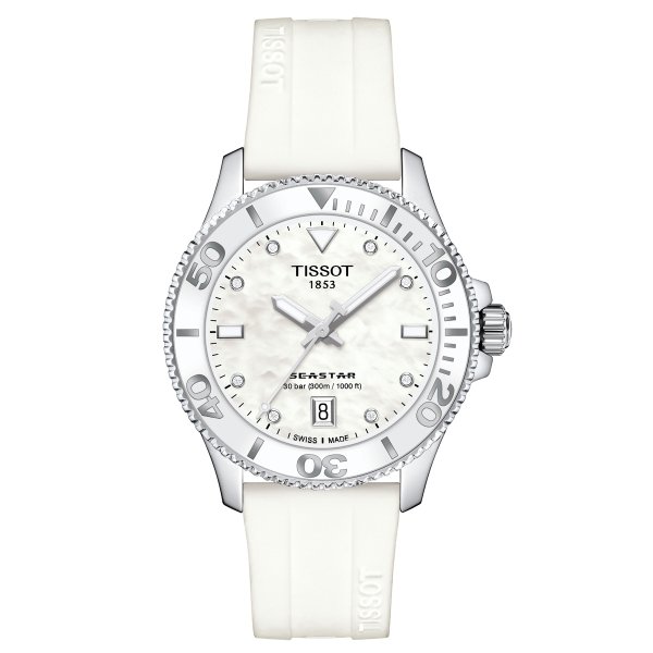 Tissot Seastar 1000 quartz fehér számlapos szilikon szíjas karóra T1202101711600