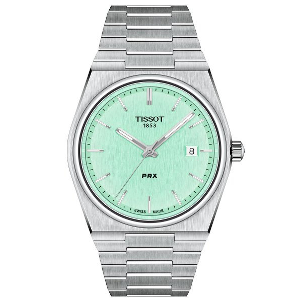 Tissot PRX quartz világos tiffany zöld számlapos karóra T1374101109101