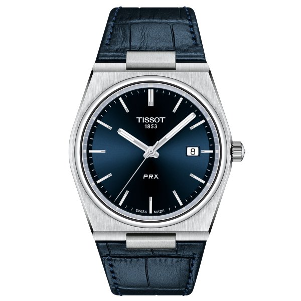 Tissot PRX quartz kék bőr szíjas férfi óra T1374101604100