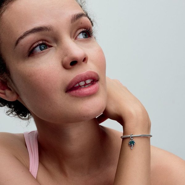 Pandora ékszer Opálfényű zöld pálmafa függő ezüst charm 793352C01