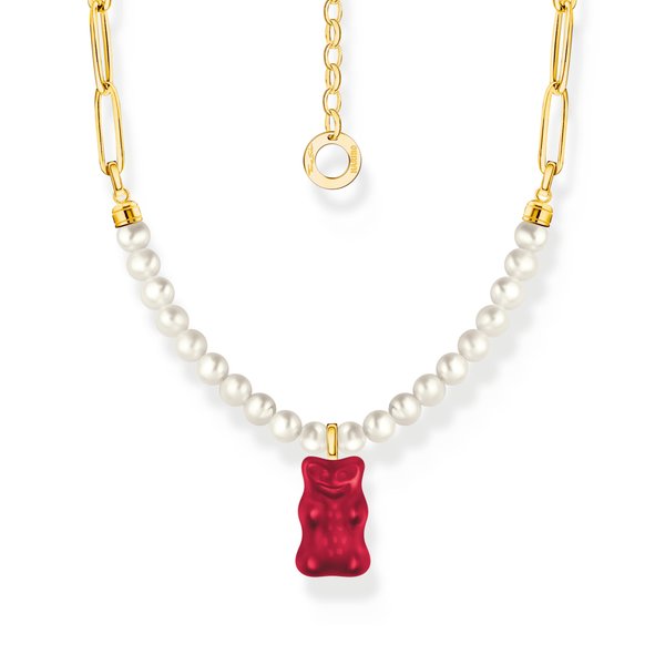 Thomas Sabo Tenyésztett gyöngy és aranyozott ezüst nyaklánc piros Haribo gumi macival KE2207-430-10-L45v