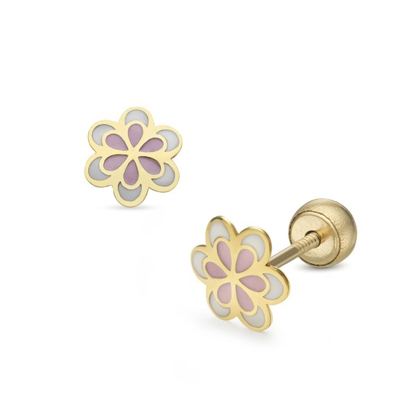 Lisa Rózsaszín fehér virág 14K arany gyerek fülbevaló JTAG-0314-18