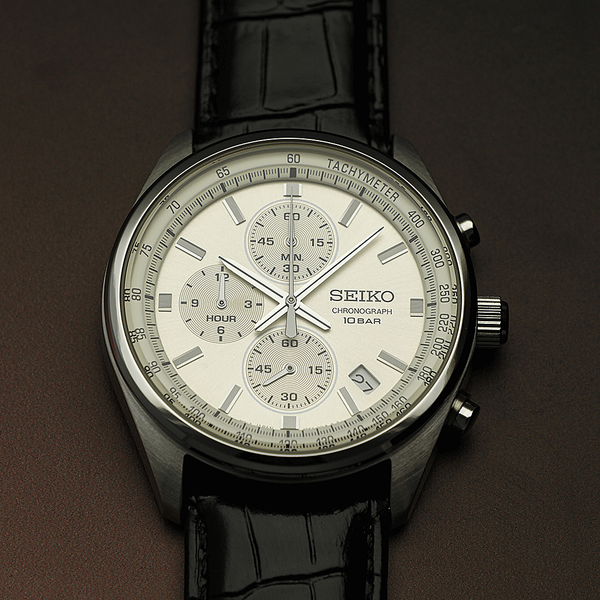 Seiko Chronograph bőrszíjas sárga számlapos karóra SSB383P1