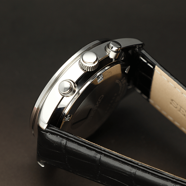 Seiko Chronograph bőrszíjas sárga számlapos karóra SSB383P1