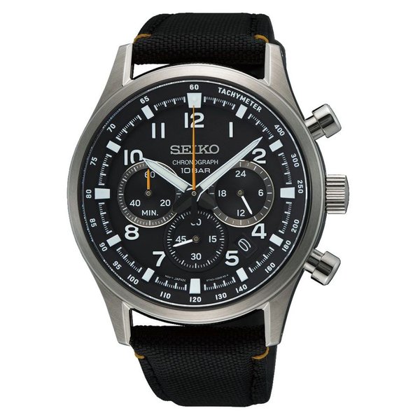 Seiko Neo Sports fekete számlapos textil hibrid szíjas chronograph férfi karóra SSB449P1