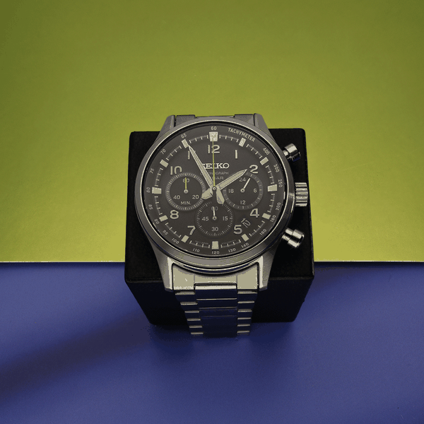 Seiko Neo Sports fekete számlapos textil hibrid szíjas chronograph férfi karóra SSB449P1
