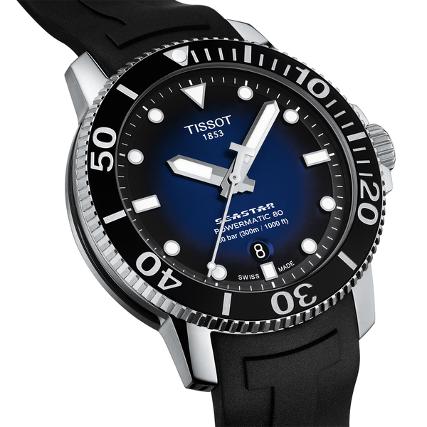 Tissot Seastar 1000 Powermatic 80 kaucsuk szíjas kék számlapos férfi karóra T1204071704100