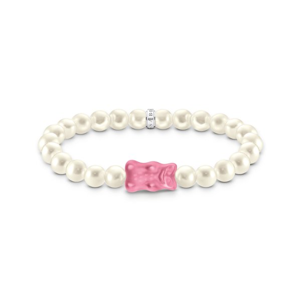 Thomas Sabo Tenyésztett gyöngy gumis karkötő rózsaszín Haribo gumi macival 