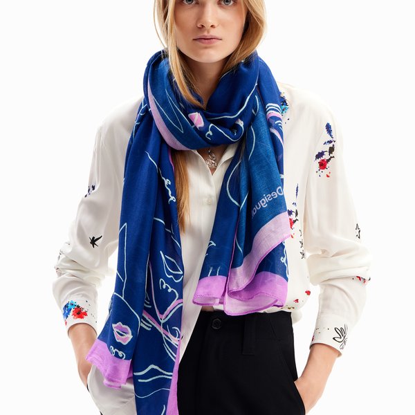 Desigual Face it rectangle kék sál 24WAWA26