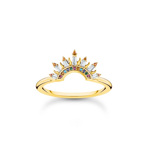 Thomas Sabo Aranyozott ezüst gyűrű napsugarakkal és színes kövekkel 