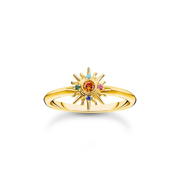 Thomas Sabo Aranyozott ezüst gyűrű nappal és színes kövekkel 