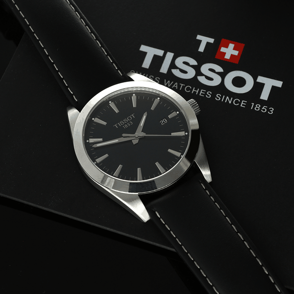 Tissot Gentleman fekete számlapos bőrszíjas quartz férfi óra T1274101605100