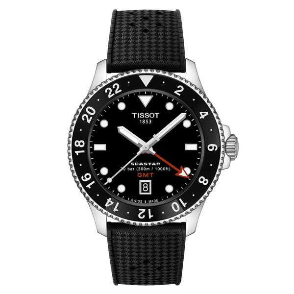 Tissot Seastar 1000 quartz GMT fekete számlapos gumi szíjas karóra T1208521705100