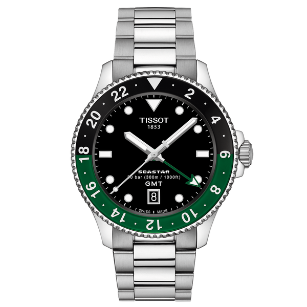 Tissot Seastar 1000 quartz GMT zöld fekete számlapos karóra T1208521105100