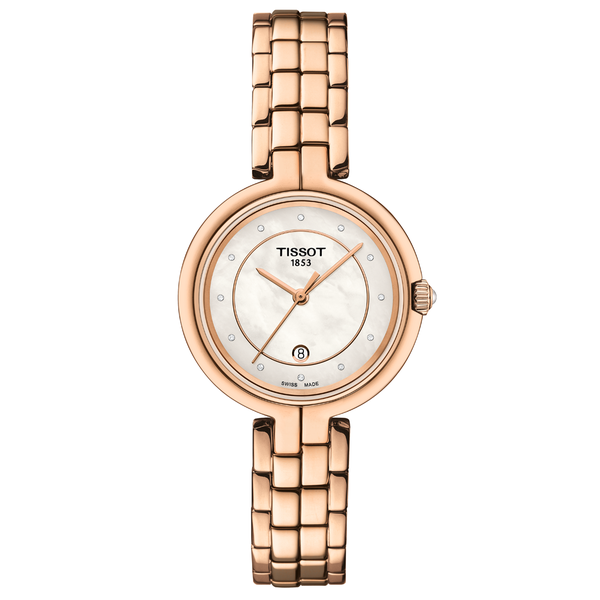 Tissot  Flamingo gyémánt indexes tozé színű gyöngyház női karóra T0942103311602