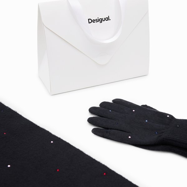 Desigual Stones fekete sál és kesztyű szett 24WAOA06