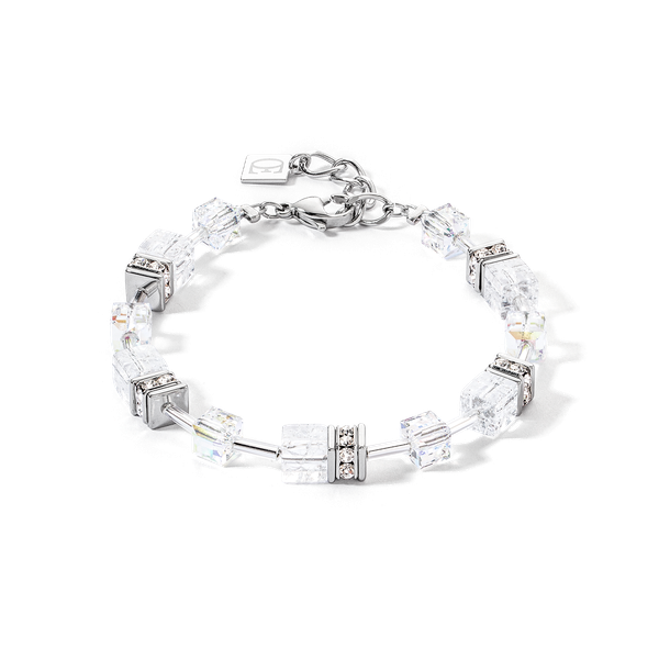 Coeur de Lion  GeoCUBE Iconic ezüst-fehér karkötő 3018/30-1417