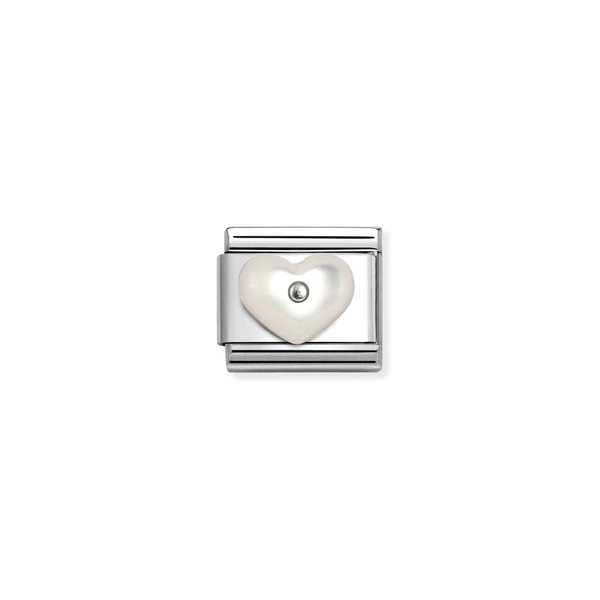 Nomination Fehér gyöngyház szív charm 330509-17