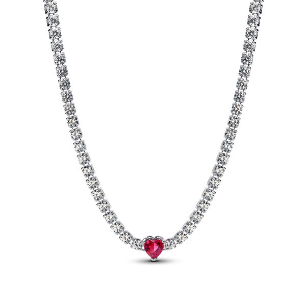 Pandora ékszer Piros szives ezüst chocker nyaklánc 393549C01-40
