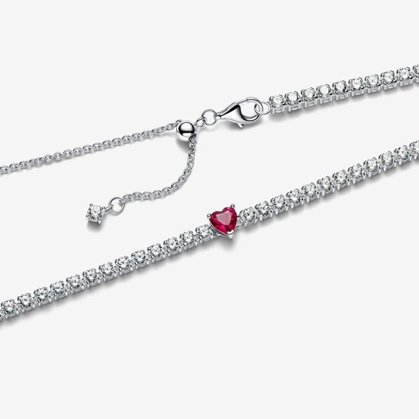Pandora ékszer Piros szives ezüst chocker nyaklánc 393549C01-40
