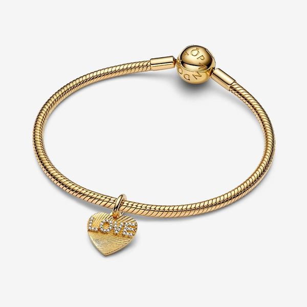 Pandora ékszer Gravírozható shine szív charm LOVE felirattal 763604C01