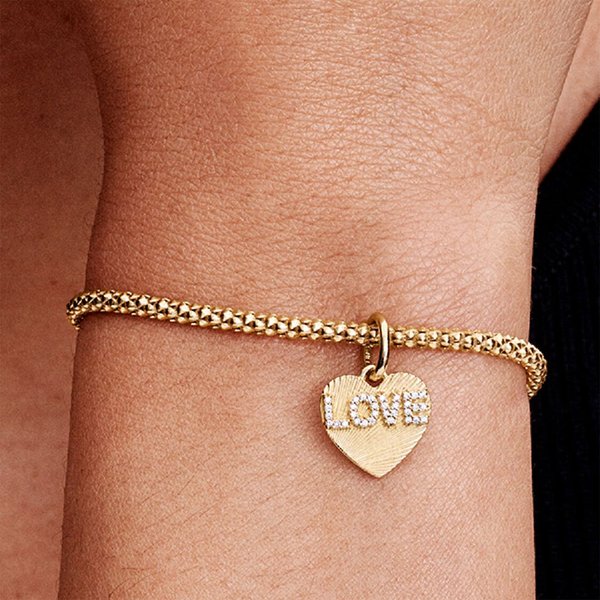 Pandora ékszer Gravírozható shine szív charm LOVE felirattal 763604C01