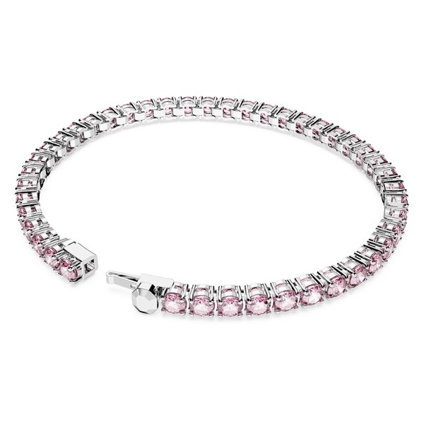 Swarovski Mátrix ezüst színű tenisz karkötő rózsaszín kristályokkal 5648931