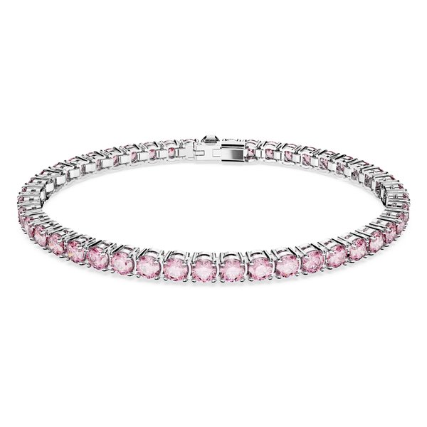 Swarovski Mátrix ezüst színű tenisz karkötő rózsaszín kristályokkal 5648931