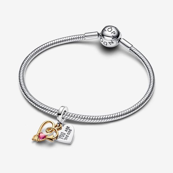 Pandora ékszer Gravírozható szív és nyíl dupla függő charm 763622C01