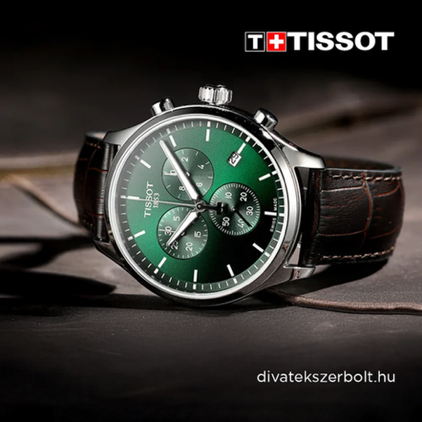 Tissot Chrono XL zöld számlapos barna bőr szíjas férfi óra T1166171609200
