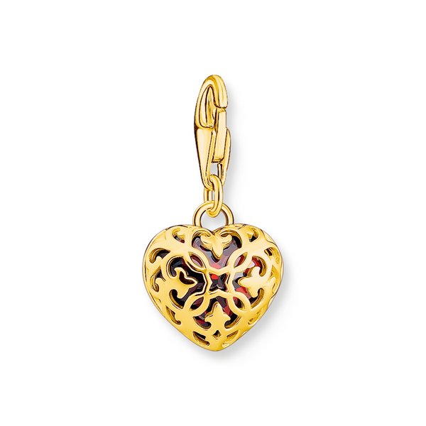 Thomas Sabo Piros szív aranyozott ezüst foglalatban charm 2094-414-10