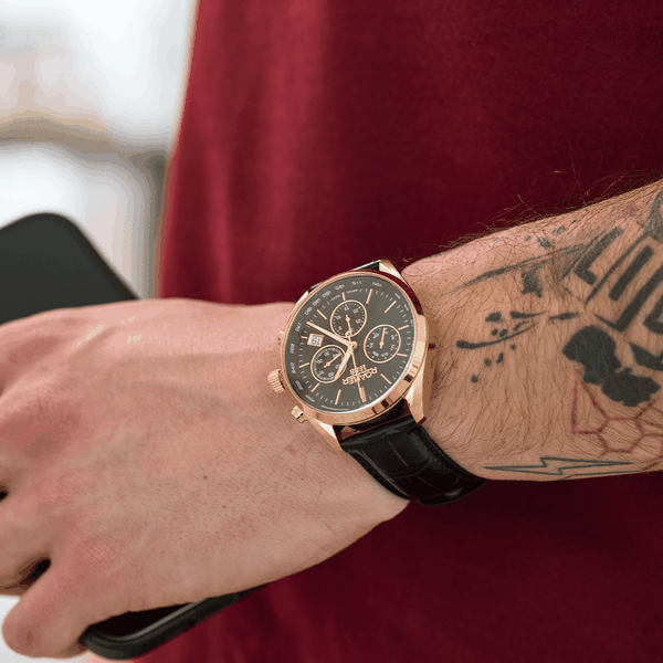 Roamer Pro Chrono fekete számlapos bőrszíjas chronograph férfi karóra 993819488502