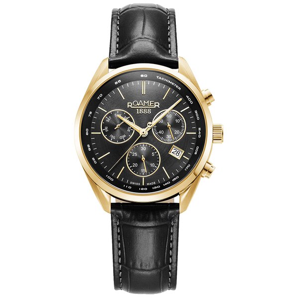 Roamer Pro Chrono fekete számlapos bőrszíjas chronograph férfi karóra 993819488502