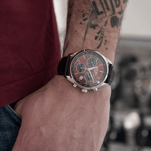 Roamer Pro Chrono bordó számlapos bőrszíjas chronograph férfi karóra 993819416502