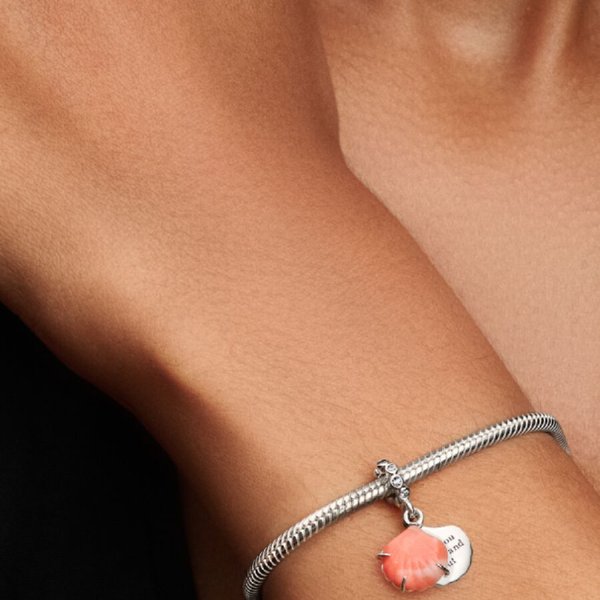 Pandora ékszer Korall színű shell kagyló függő ezüst charm 793821C01