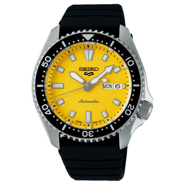 Seiko 5 Sports SKX Redux in Ki-iro Yellow szilikonszíjas férfi karóra SRPL87K1