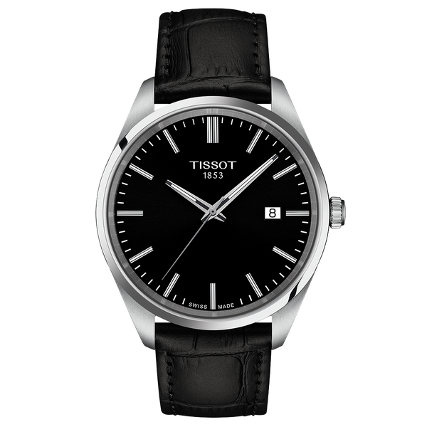 Tissot PR 100 fekete számlapos és bőrszíjas férfi óra T1504101605100