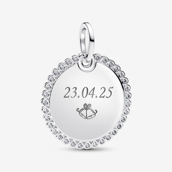 Pandora ékszer Gravírozható kerek ezüst medál cirkóniával 394007C01 Pandora ékszer Gravírozható kerek ezüst medál cirkóniával 394007C01