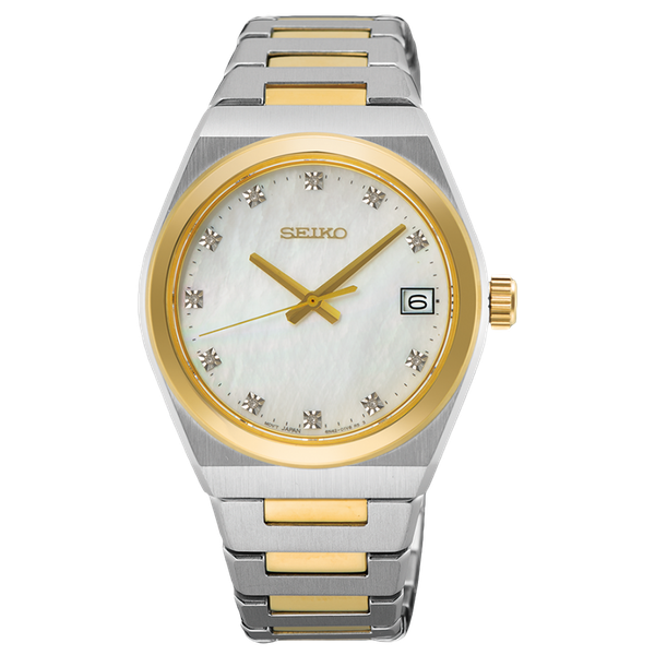 Seiko Classic bicolor fémszíjas gyémánt indexes göngyház női karóra SUR604P1