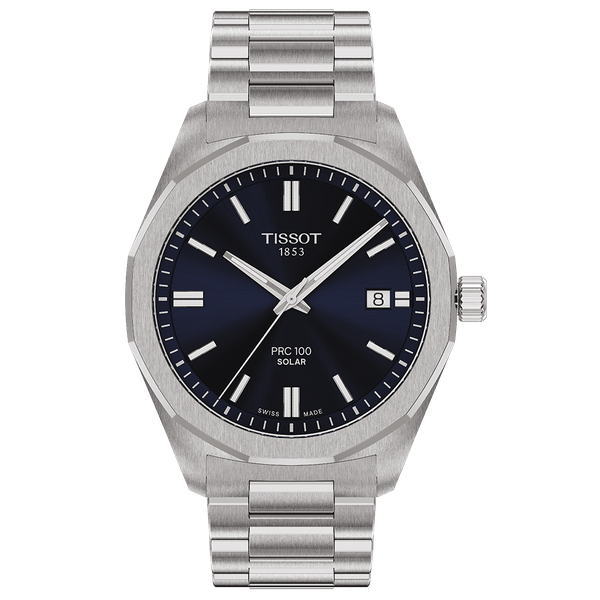 Tissot  PRC 100 Solar kék számlapos fémszíjas férfi karóra T1514221104100