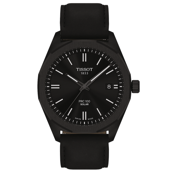 Tissot PRC 100 Solar fekete számlapos bőrszíjas férfi karóra T1514223605100