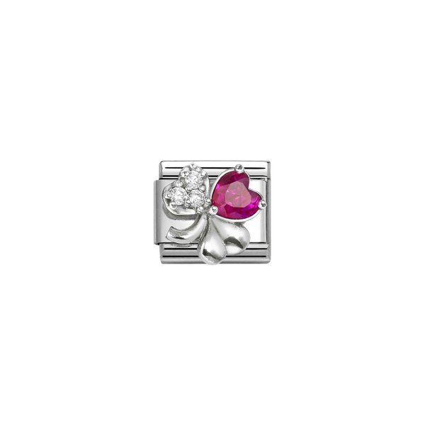 Nomination Fehér és pink levelű lóhere ezüst charm 330322/11