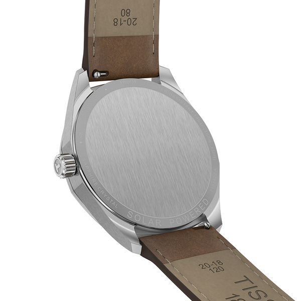 Tissot PRC 100 Solar fehér számlapos barna bőrszíjas férfi karóra T1514221603100