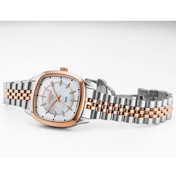 Roamer Stella rozé és ezüst szíjas gyöngyház számlapos női karóra 966847492020