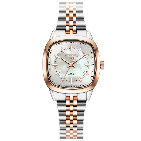 Roamer Stella rozé és ezüst szíjas gyöngyház számlapos női karóra 966847492020